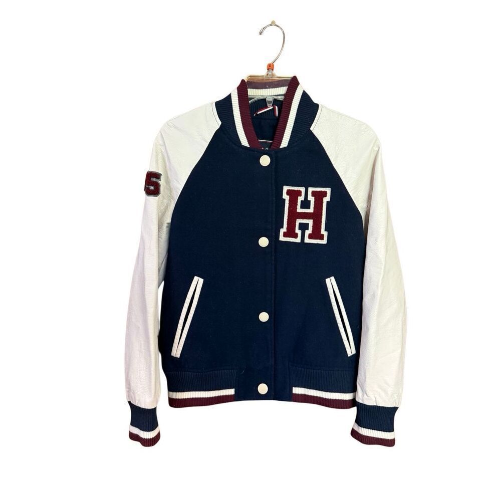 Tommy Hilfiger Womans Mixed Media Varsity Jacket Sz XS